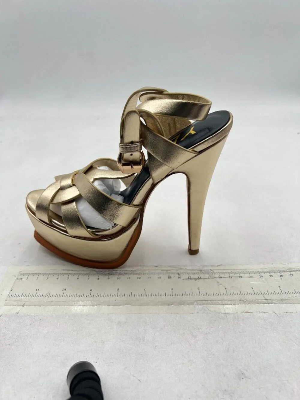 YDN Gold Strappy High Heeled Platform Peep Toe Stiletto Heels T-strap Sandals
